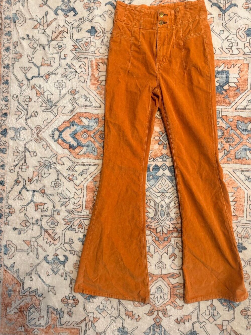 We The Free High Rise Corduroy Flare Pants Orange Rust Size 28